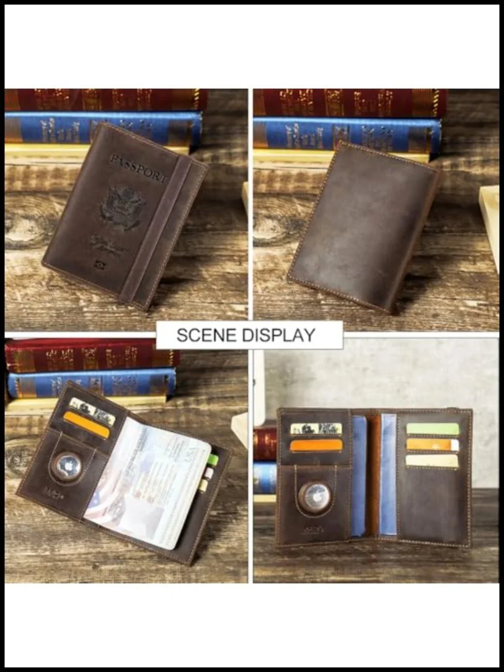 Full Grain Leather Passport Holder RFID Blocking Airtag Compatible Travel Wallet